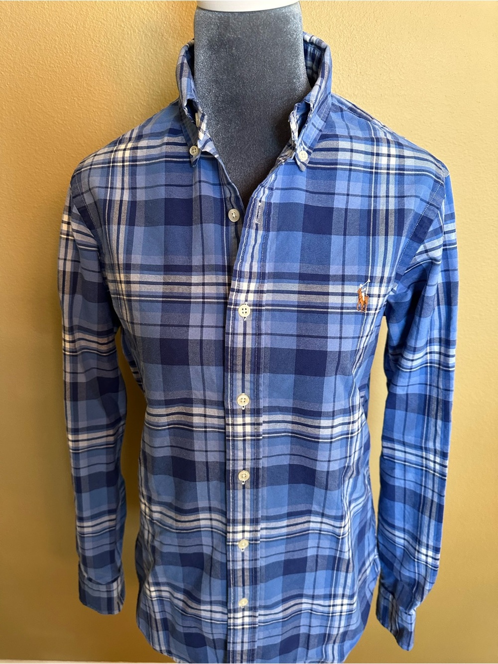 Ralph Lauren Blue Plaid Button Down Long Sleeve Shirt Size XS